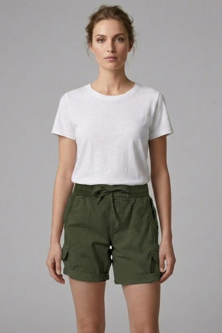 Women's Cargo Shorts with Drawstring Waistband and Side Pockets