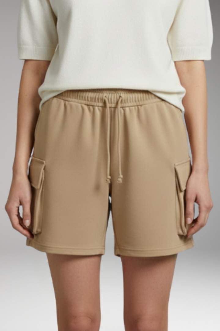Women's Cargo Shorts with Drawstring and Flap Pockets