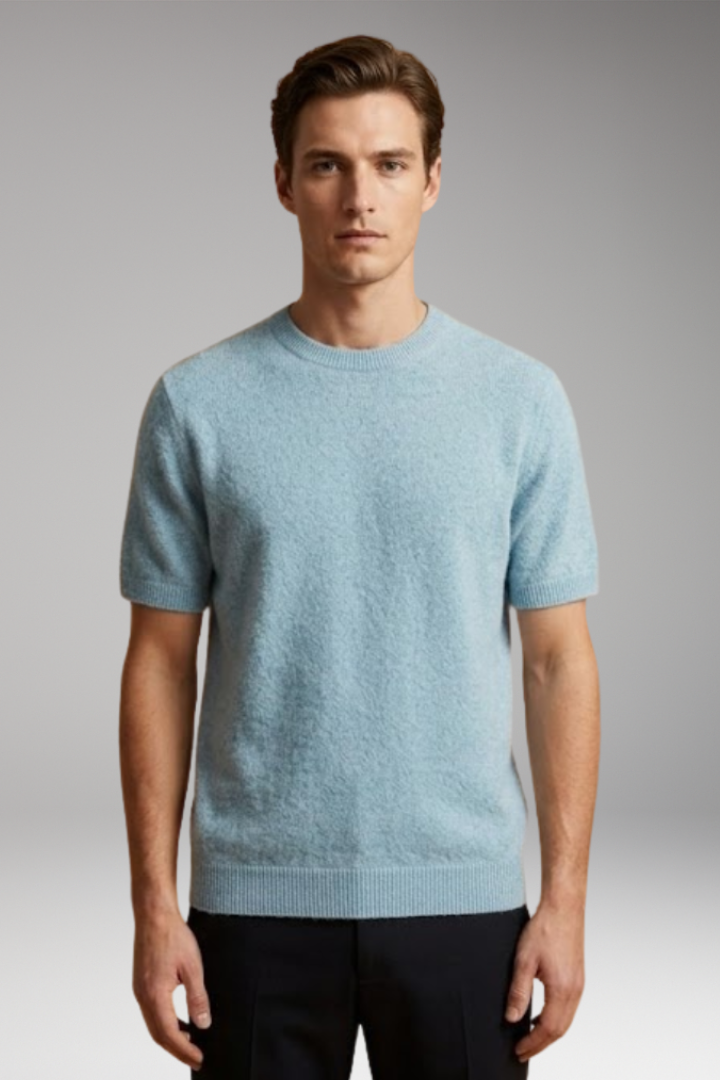 Women's Cashmere T-Shirt with Short Sleeves and Ribbed Trims