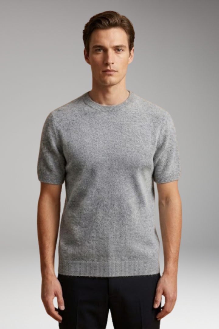 Women's Cashmere T-Shirt with Short Sleeves and Ribbed Trims