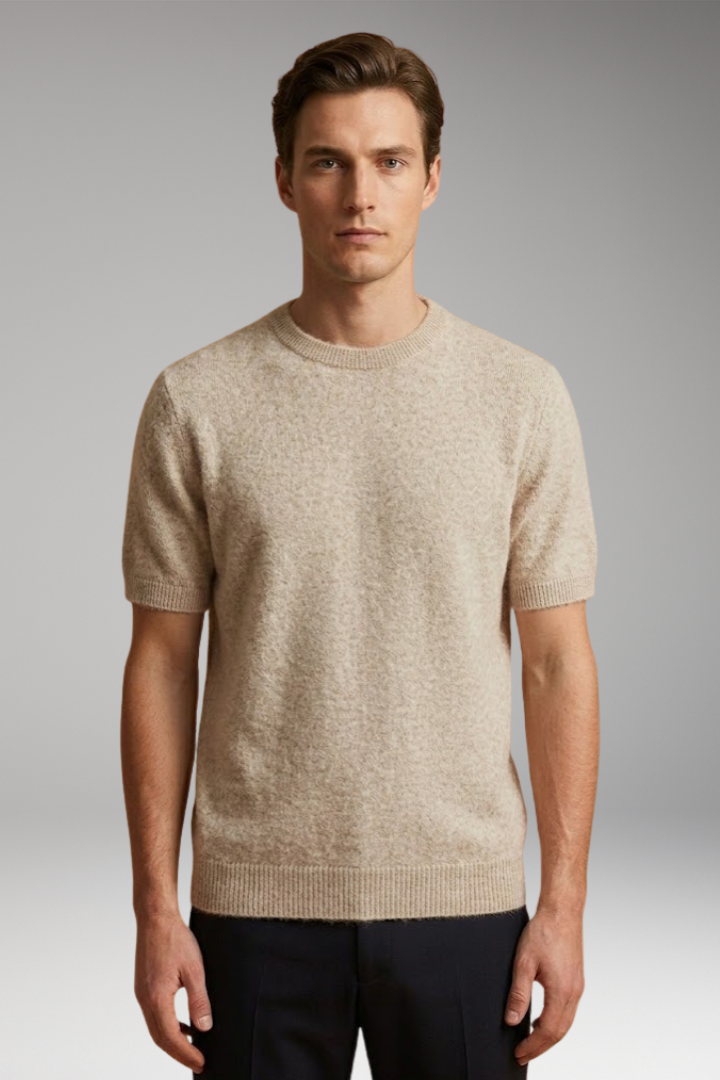 Women's Cashmere T-Shirt with Short Sleeves and Ribbed Trims
