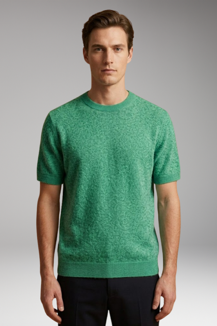 Women's Cashmere T-Shirt with Short Sleeves and Ribbed Trims