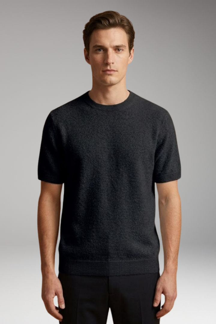 Women's Cashmere T-Shirt with Short Sleeves and Ribbed Trims