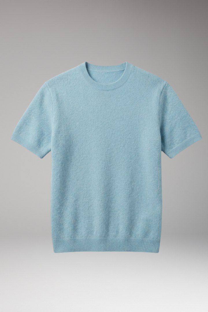 Women's Cashmere T-Shirt with Short Sleeves and Ribbed Trims