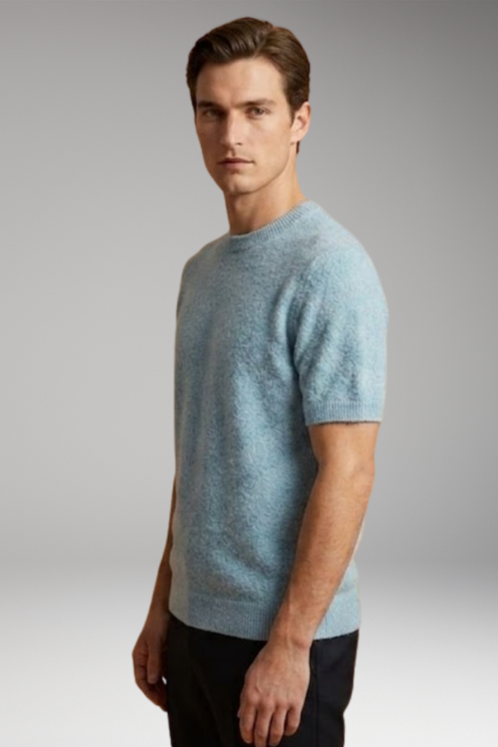 Women's Cashmere T-Shirt with Short Sleeves and Ribbed Trims