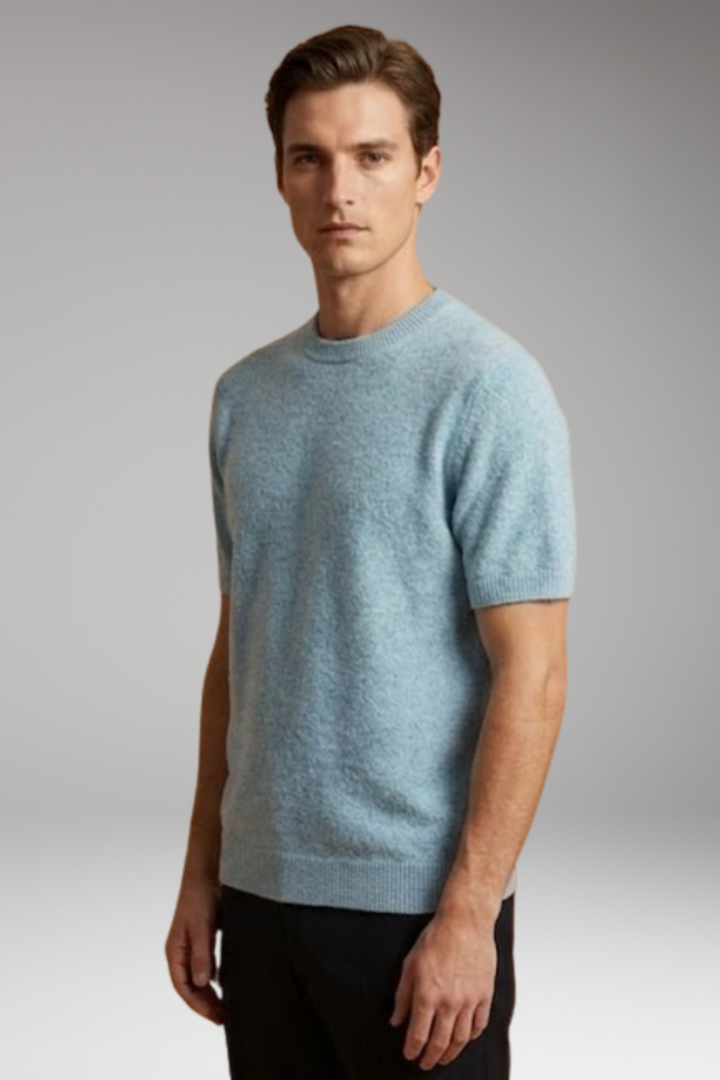 Women's Cashmere T-Shirt with Short Sleeves and Ribbed Trims