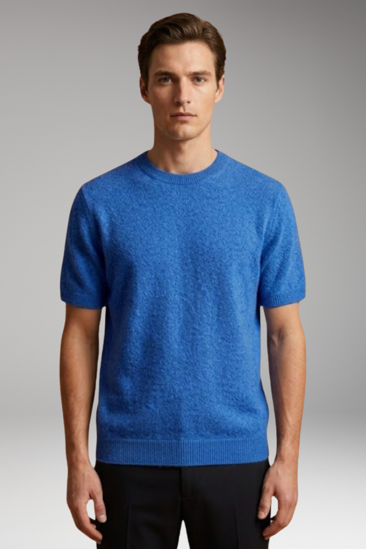 Women's Cashmere T-Shirt with Short Sleeves and Ribbed Trims