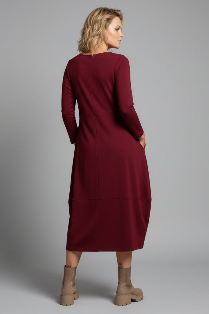 Women's Casual A-line Dress with Round Neck and Long Sleeves
