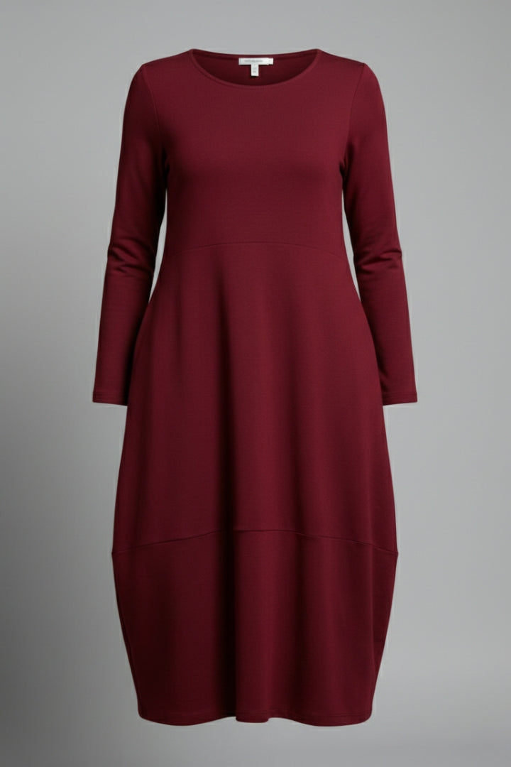 Women's Casual A-line Dress with Round Neck and Long Sleeves