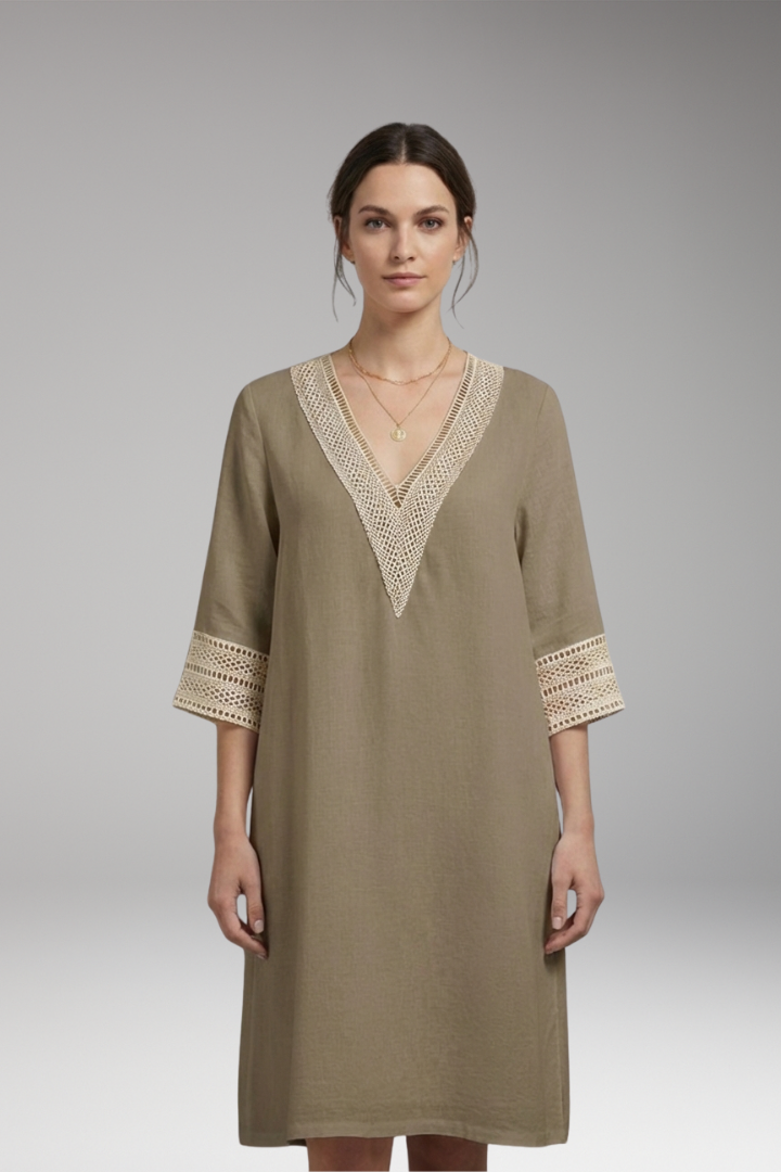 Women's Casual Dress with Cotton-Linen Blend and Timeless Design