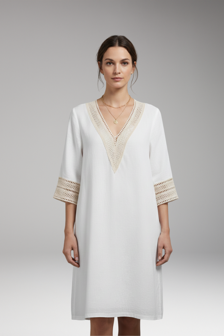 Women's Casual Dress with Cotton-Linen Blend and Timeless Design