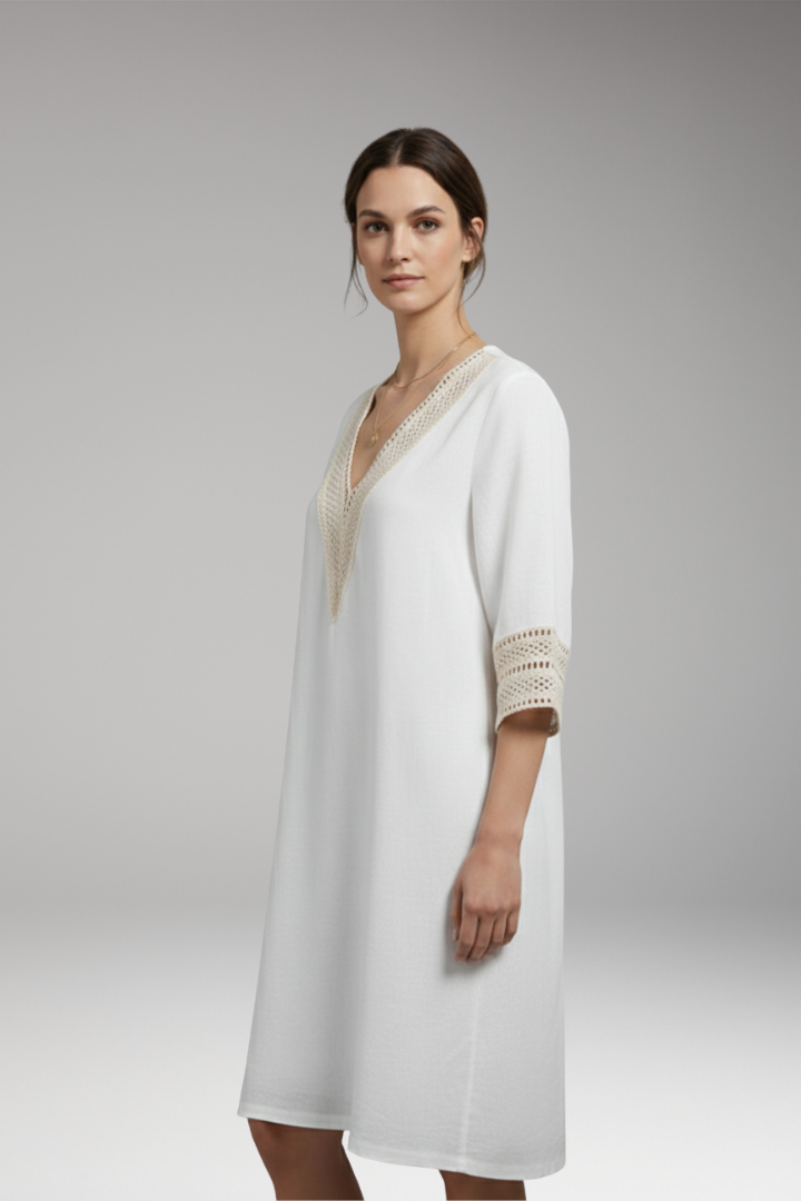 Women's Casual Dress with Cotton-Linen Blend and Timeless Design