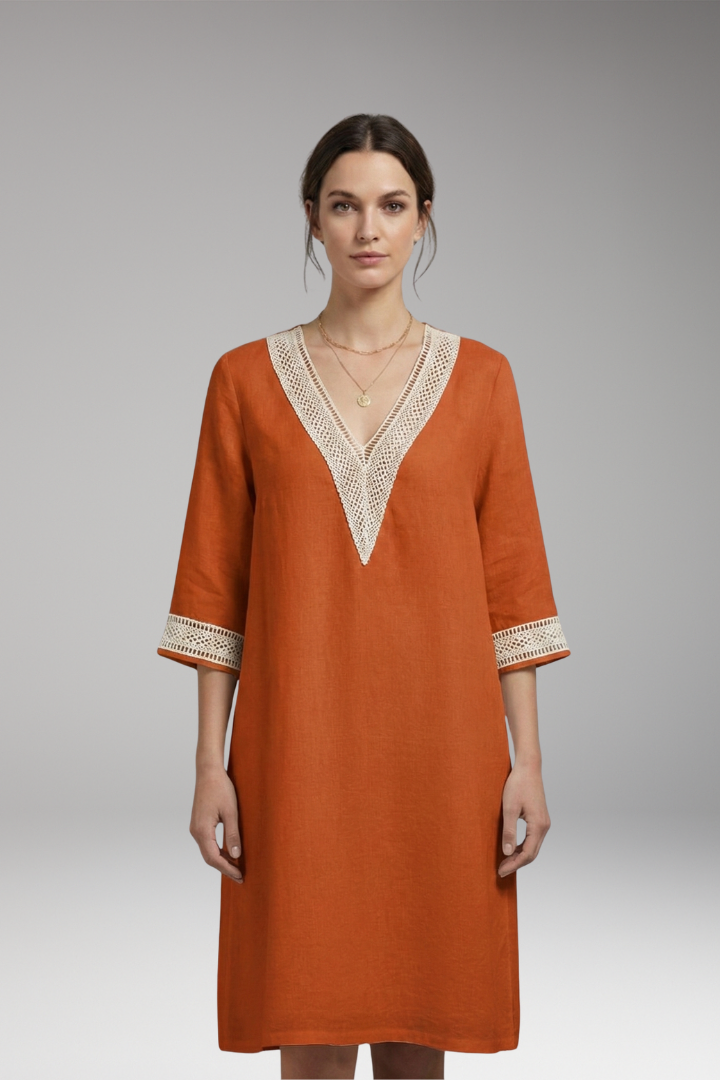Women's Casual Dress with Cotton-Linen Blend and Timeless Design