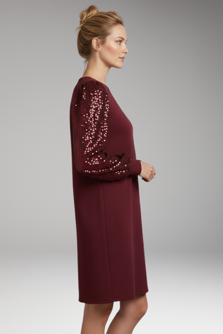 Women’s Casual Dress with Glittering Sleeves and Relaxed Fit