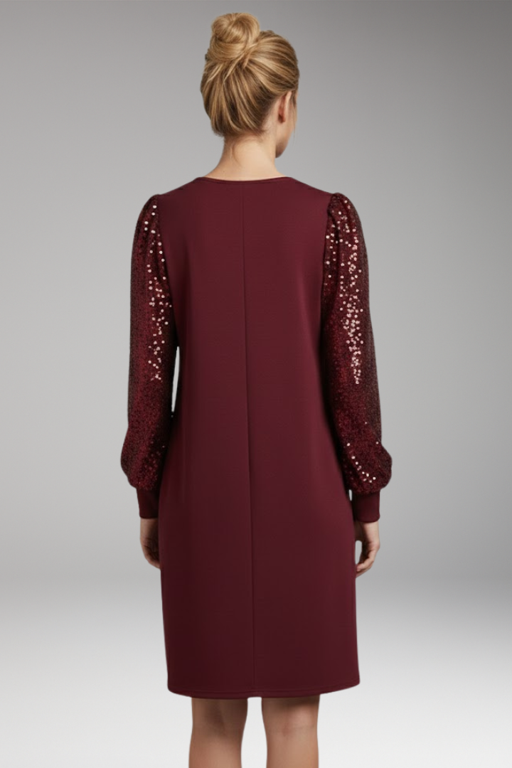 Women’s Casual Dress with Glittering Sleeves and Relaxed Fit