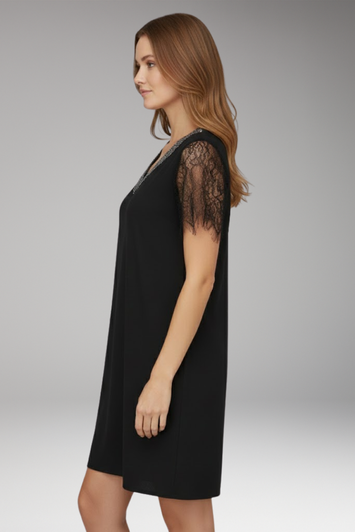 Women's Casual Dress with Lace and Sequin Detail and V-Neck