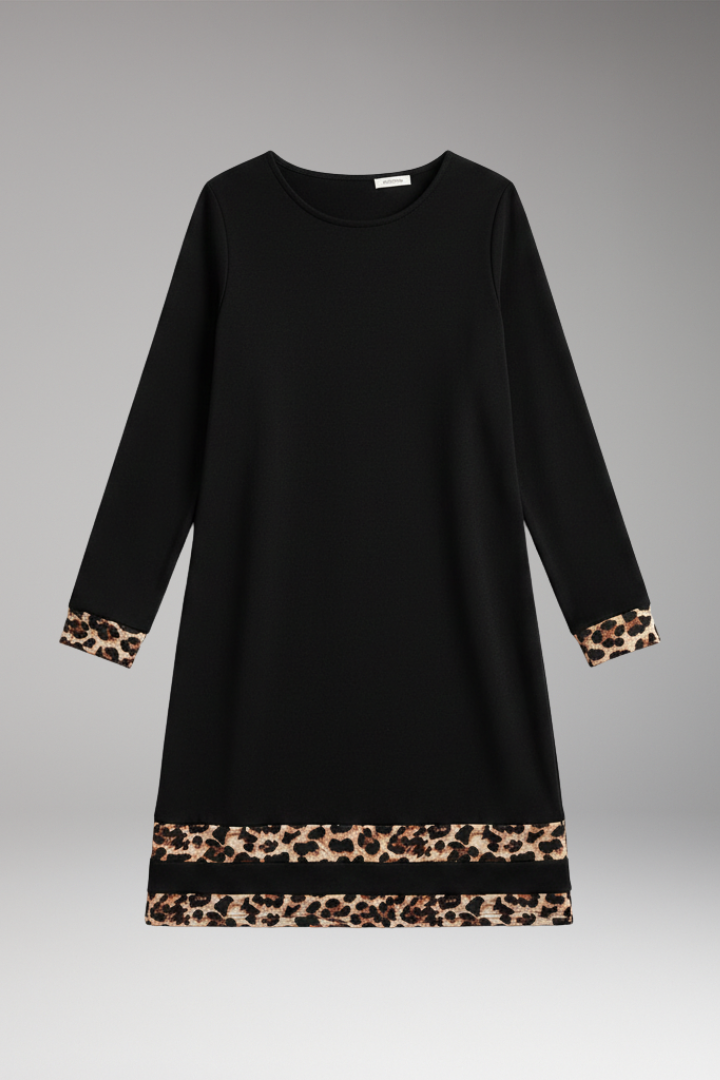 Women's Casual Dress with Leopard Print and Elegant Neckline