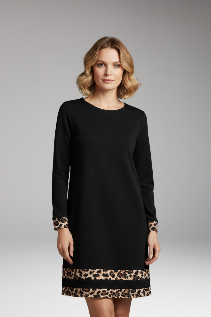 Women's Casual Dress with Leopard Print and Elegant Neckline