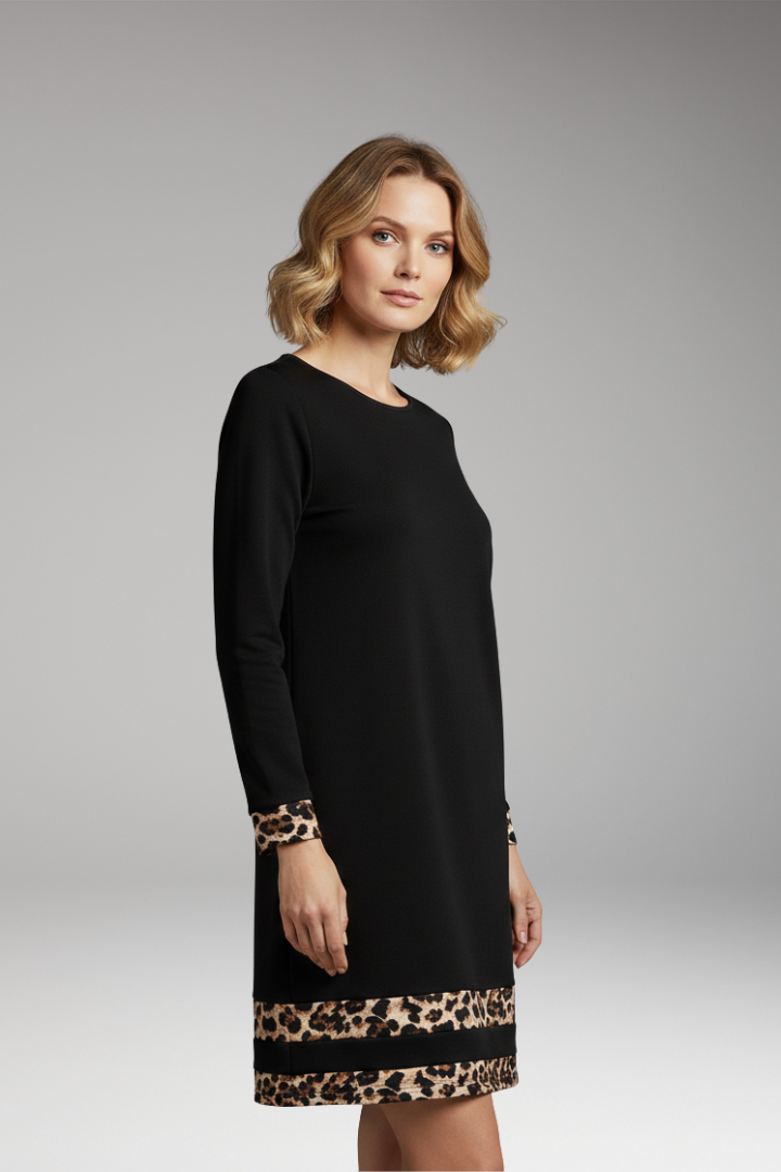 Women's Casual Dress with Leopard Print and Elegant Neckline