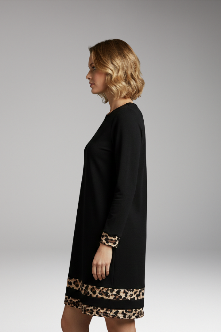 Women's Casual Dress with Leopard Print and Elegant Neckline
