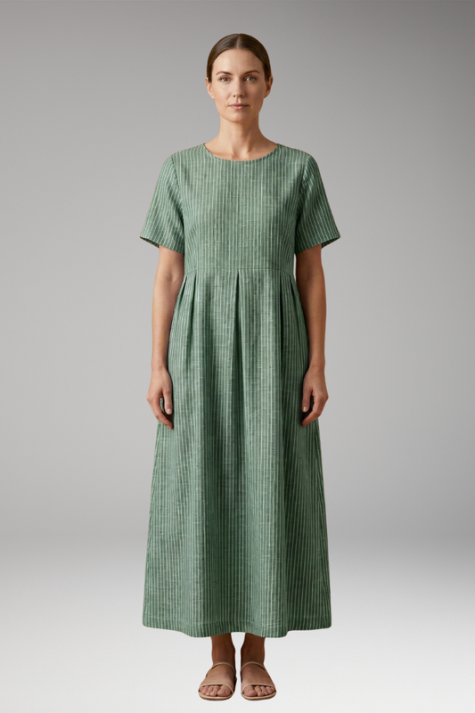 Women's Casual Long Dress with Pleated Waist