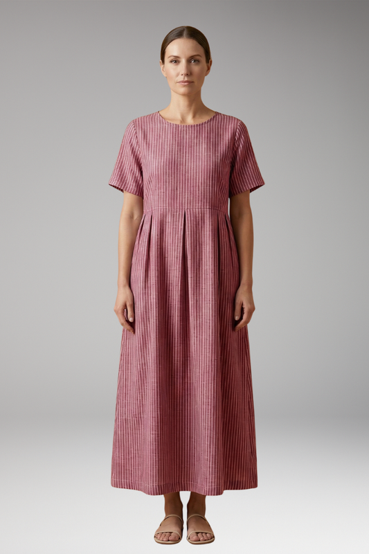 Women's Casual Long Dress with Pleated Waist