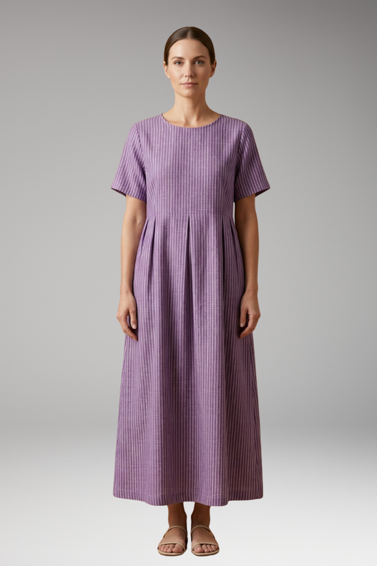 Women's Casual Long Dress with Pleated Waist