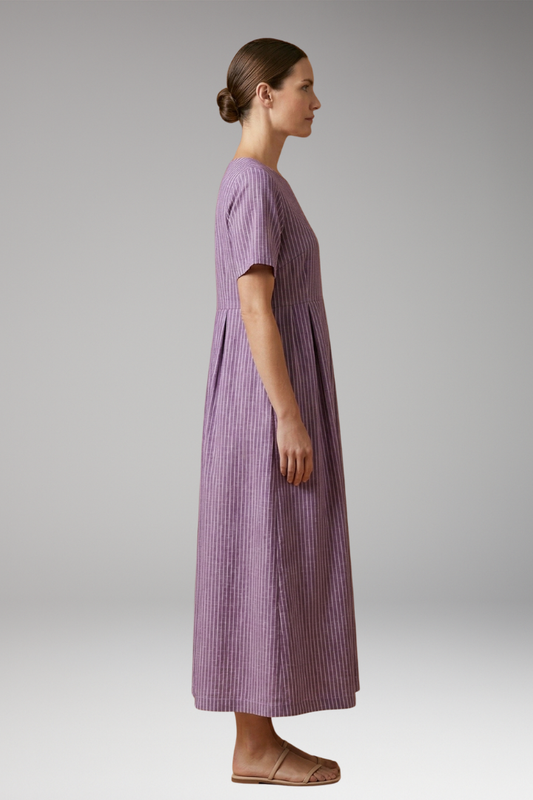 Women's Casual Long Dress with Pleated Waist