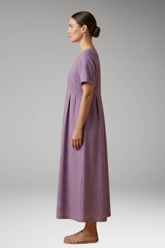 Women's Casual Long Dress with Pleated Waist