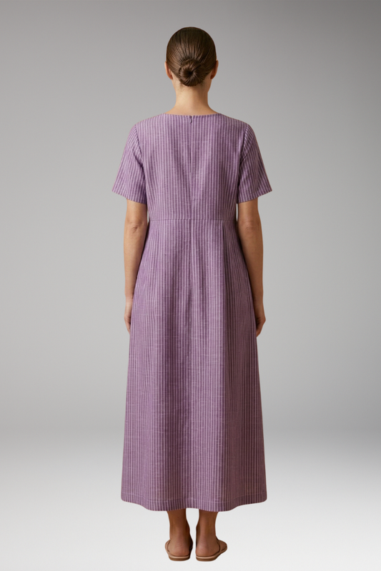 Women's Casual Long Dress with Pleated Waist