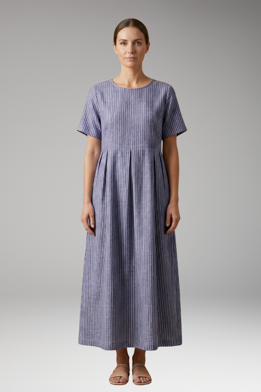 Women's Casual Long Dress with Pleated Waist