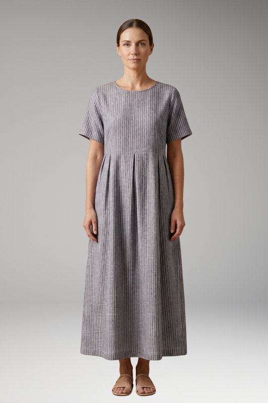 Women's Casual Long Dress with Pleated Waist