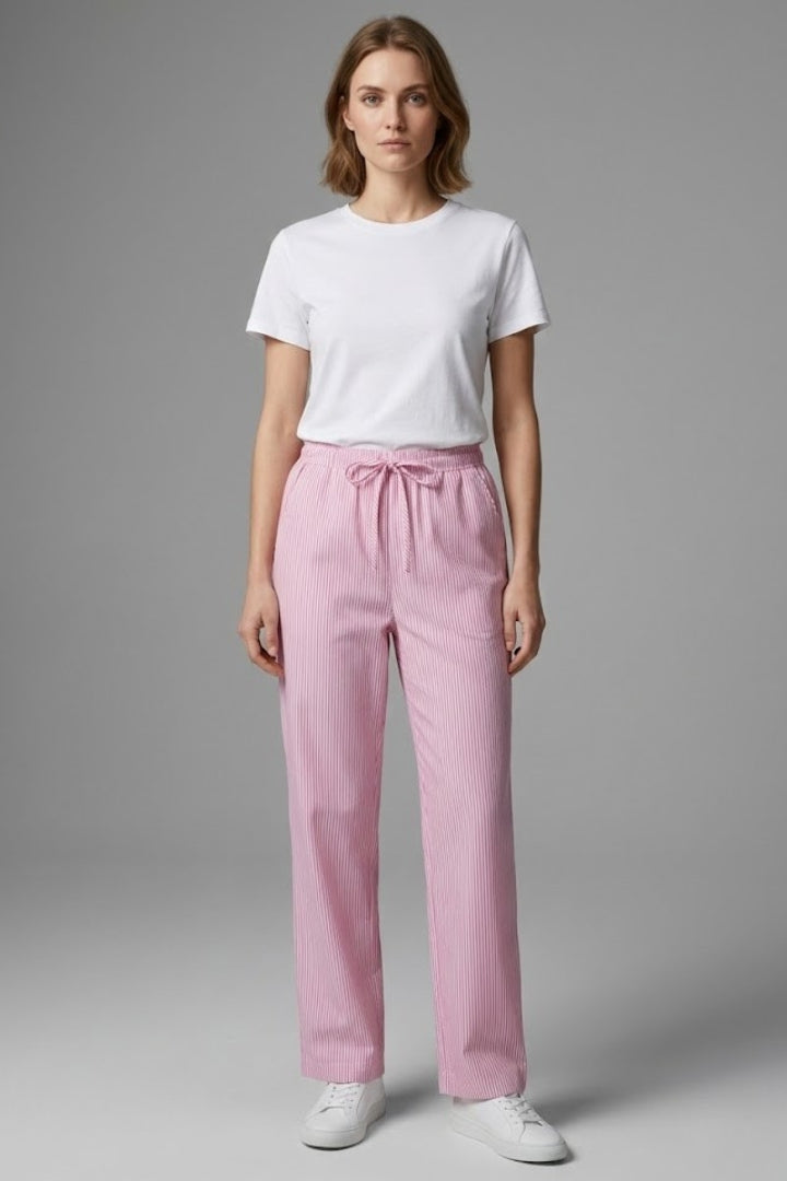 Women's Casual Trousers with Wide-Leg Style and Striped Pattern