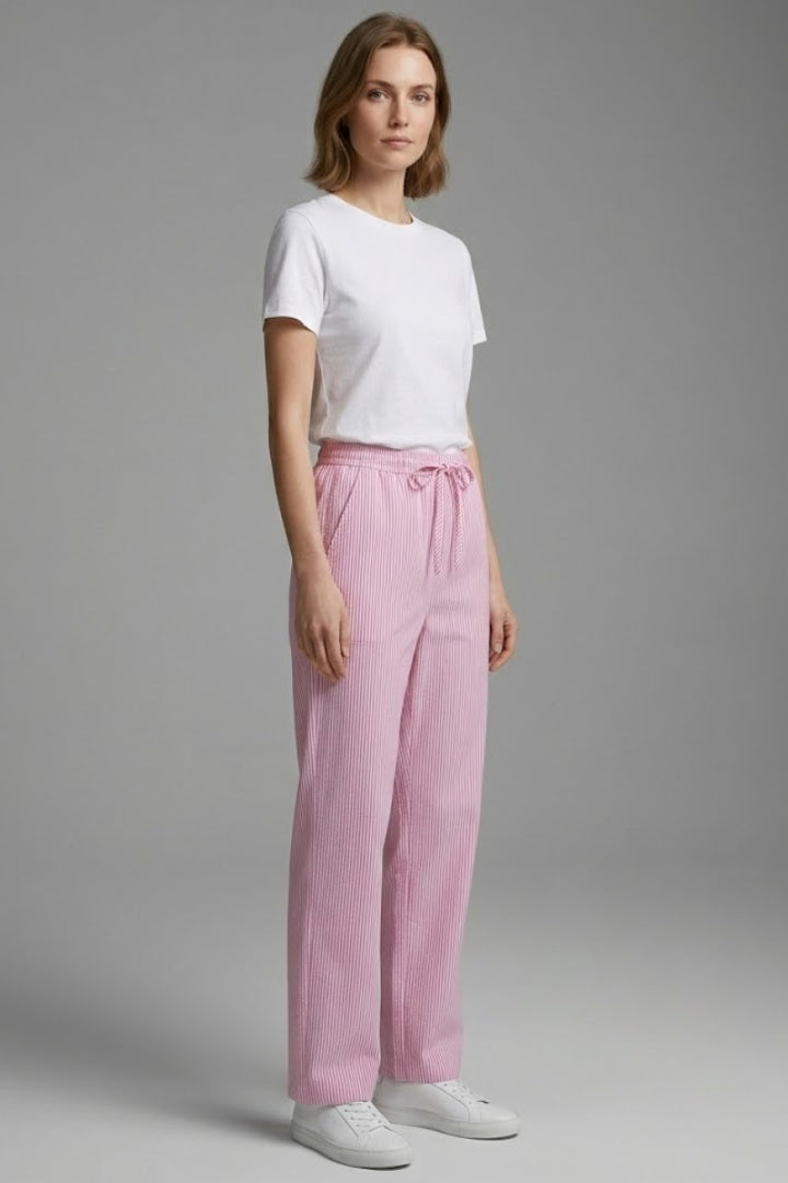 Women's Casual Trousers with Wide-Leg Style and Striped Pattern