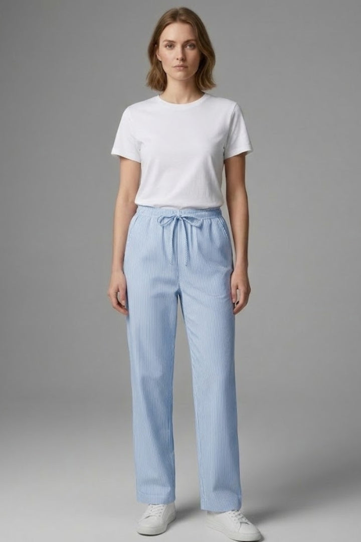 Women's Casual Trousers with Wide-Leg Style and Striped Pattern
