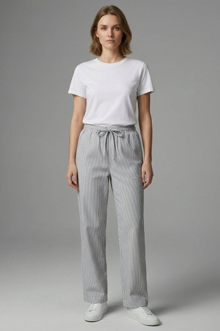Women's Casual Trousers with Wide-Leg Style and Striped Pattern