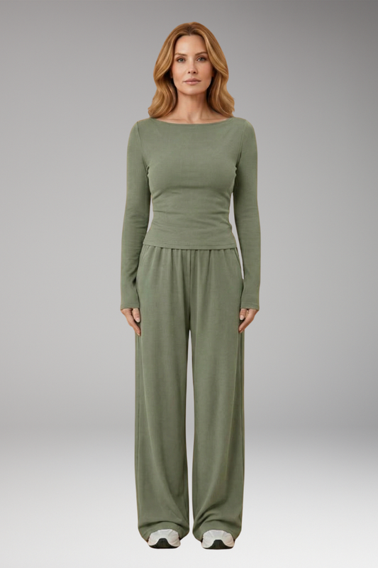 Women's Casual Set with Elasticated Waistband and Long Sleeves
