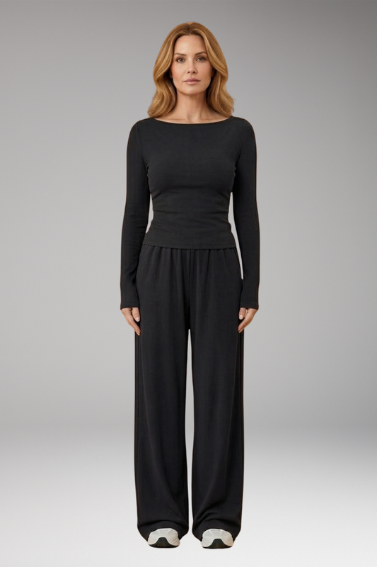 Women's Casual Set with Elasticated Waistband and Long Sleeves