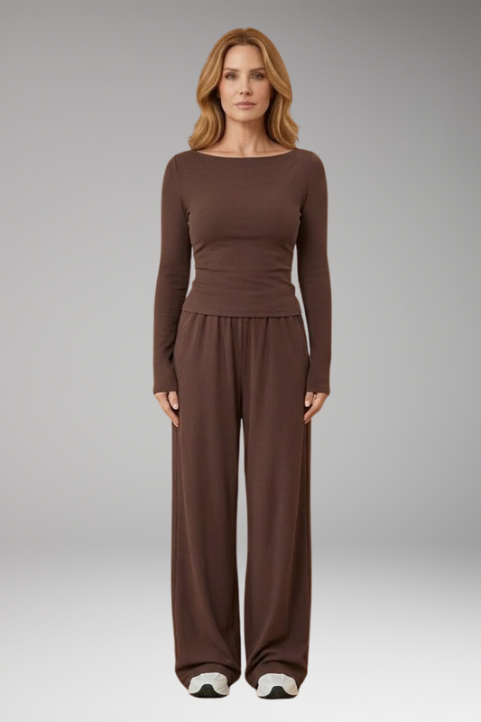 Women's Casual Set with Elasticated Waistband and Long Sleeves