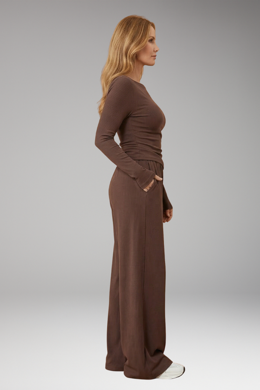 Women's Casual Set with Elasticated Waistband and Long Sleeves
