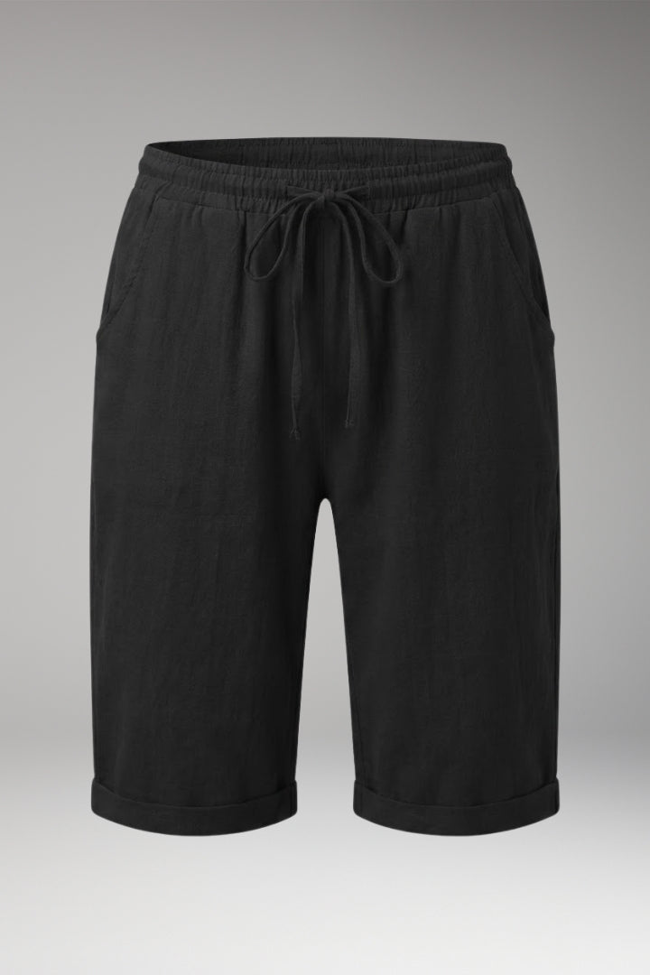 Women's Casual Shorts with Drawstring Waistband and Rolled-up Hem