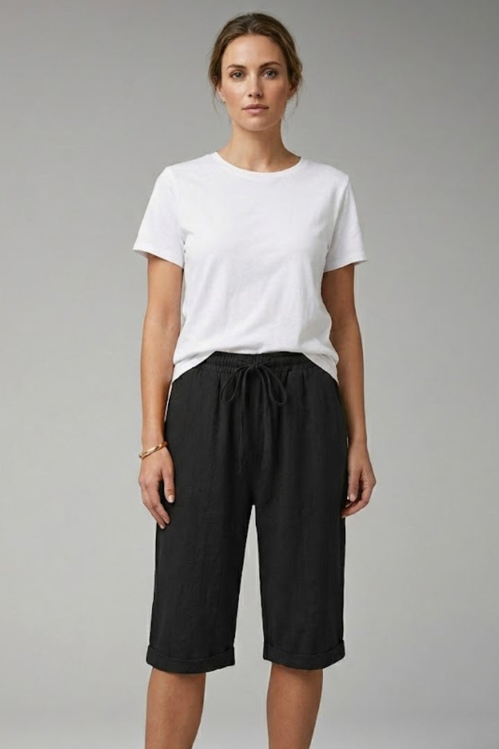 Women's Casual Shorts with Drawstring Waistband and Rolled-up Hem