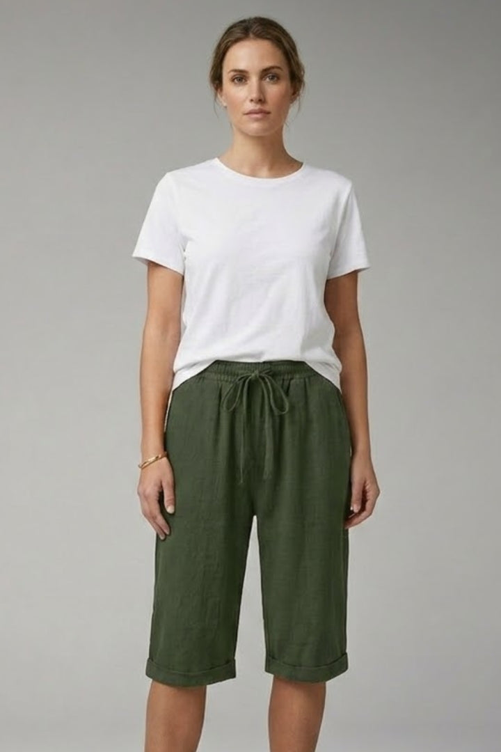 Women's Casual Shorts with Drawstring Waistband and Rolled-up Hem