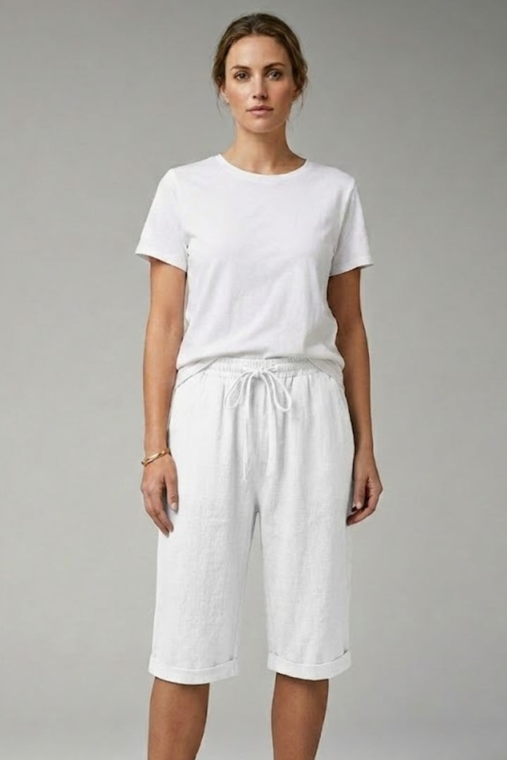 Women's Casual Shorts with Drawstring Waistband and Rolled-up Hem