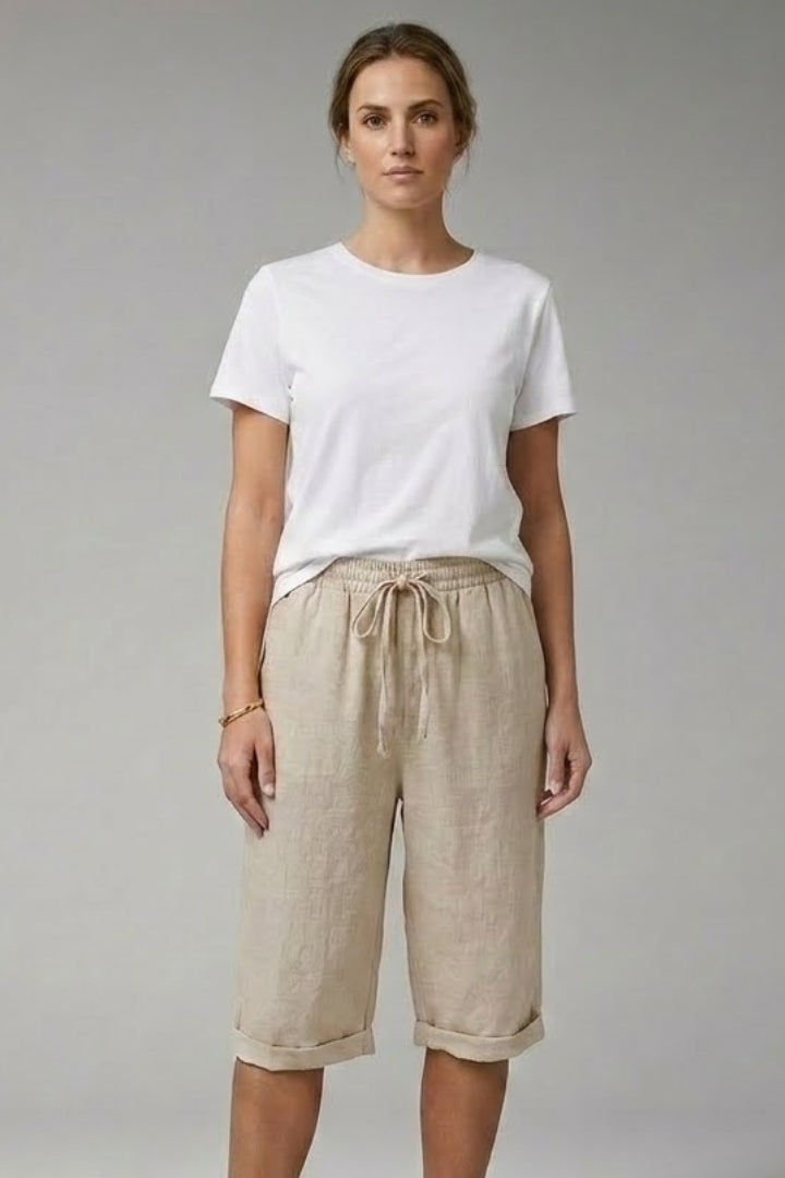 Women's Casual Shorts with Drawstring Waistband and Rolled-up Hem
