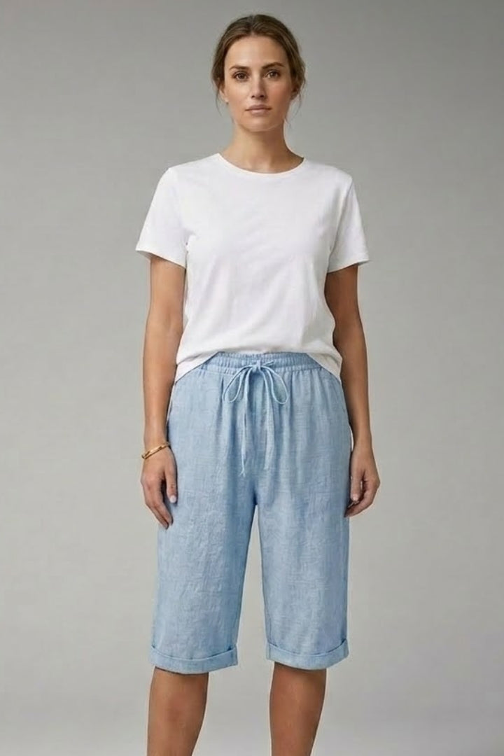 Women's Casual Shorts with Drawstring Waistband and Rolled-up Hem