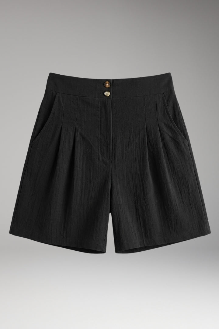 Women's Casual Shorts with High-Waisted Fit and Pleated Design