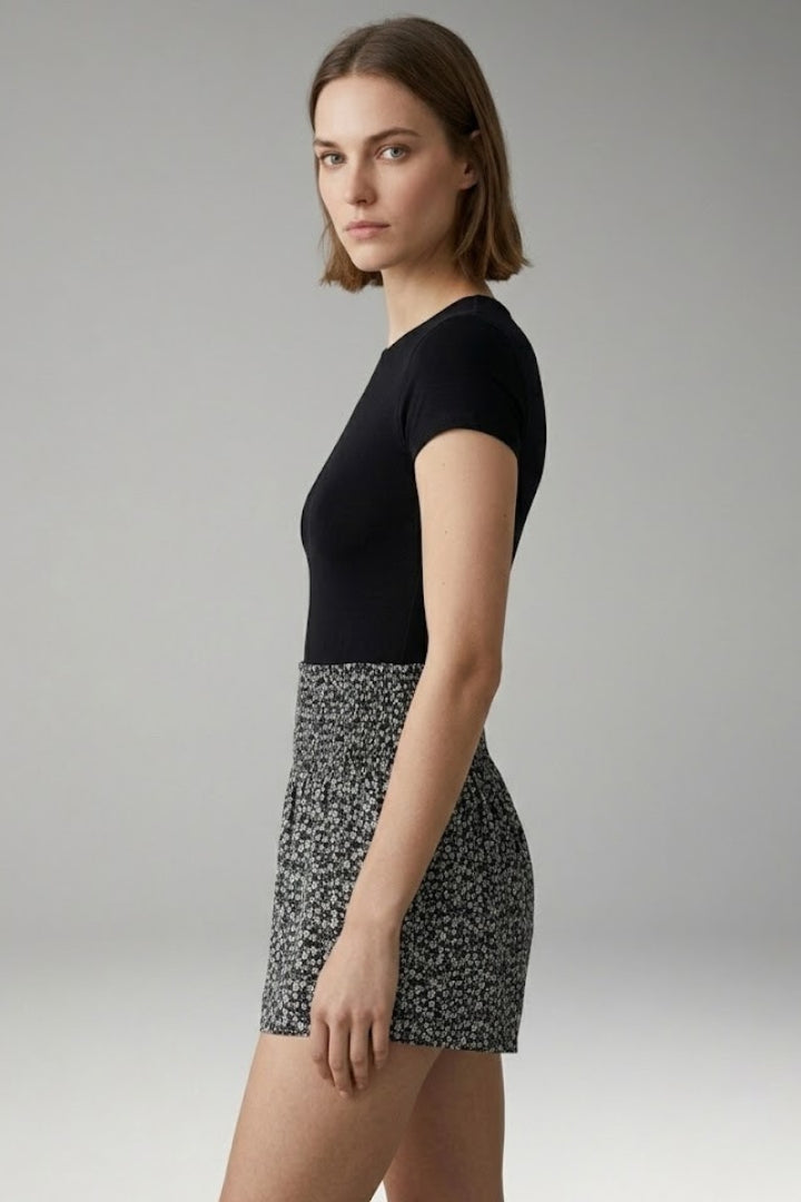 Women's Casual Shorts with Smocked Waistband and Floral Print