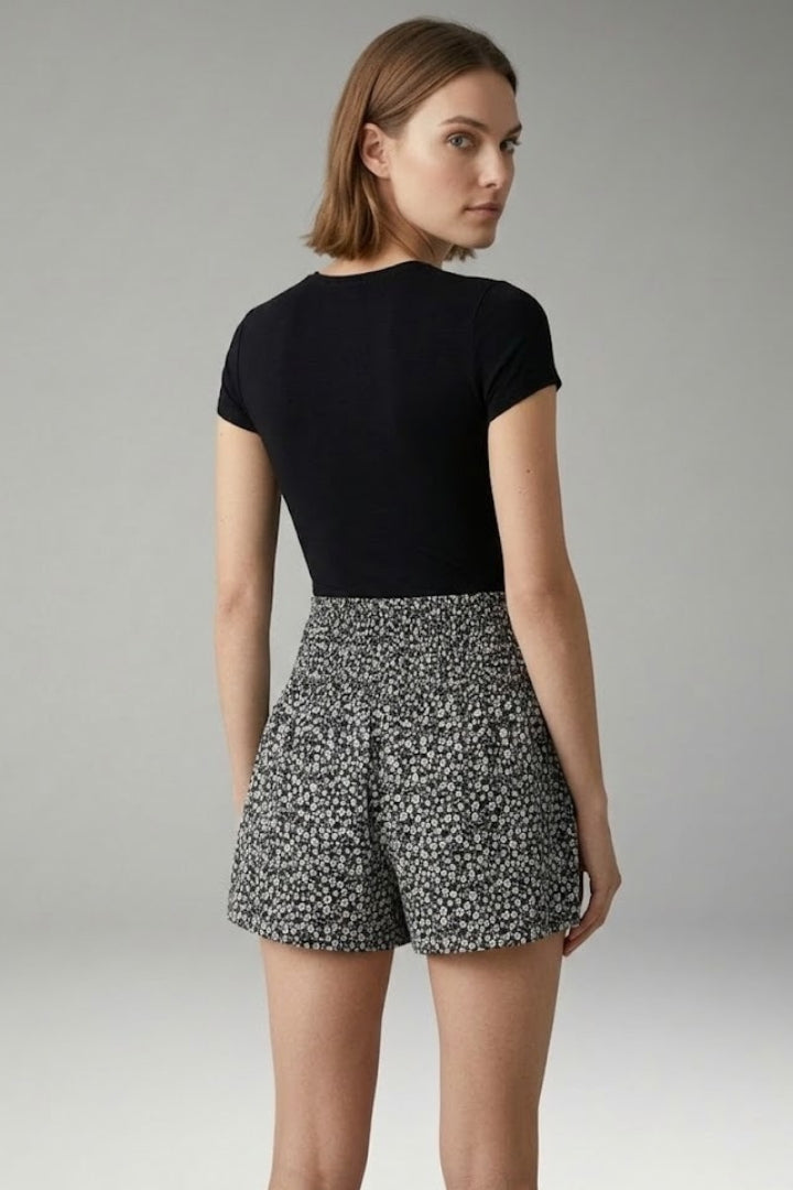 Women's Casual Shorts with Smocked Waistband and Floral Print