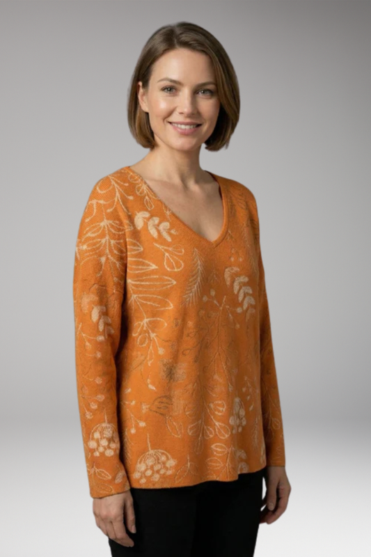 Women's Casual Top with V-Neckline and Patterned Surface